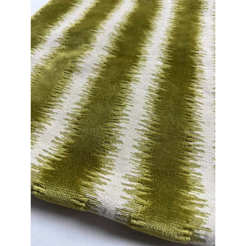 Chartreuse Velvet Throw Pillow Case Green Cream Stripe Smithy Home Couture